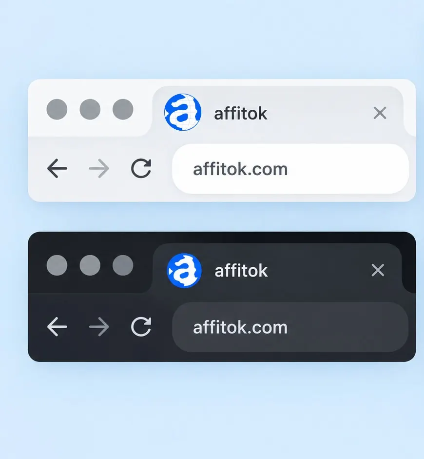 Light and dark browser tabs with the affitok favicon